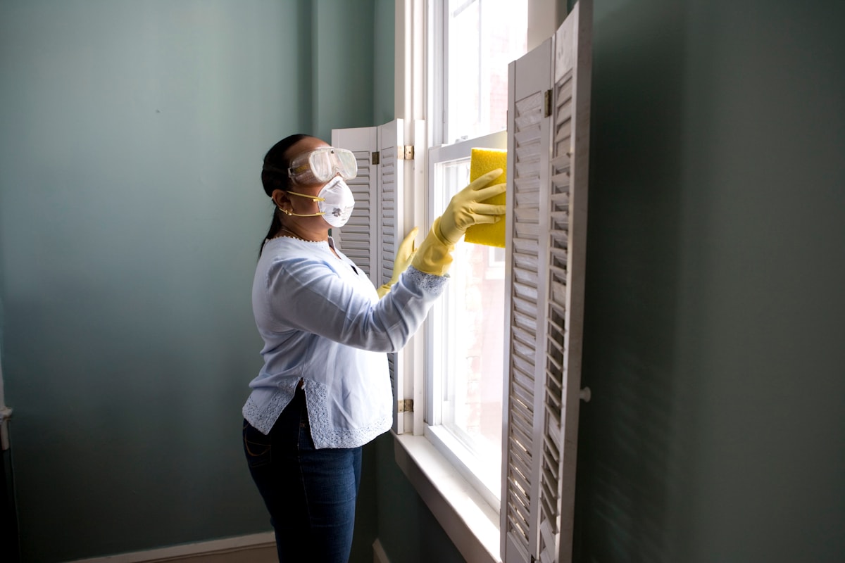 Professional cleaner working in a bright modern home
