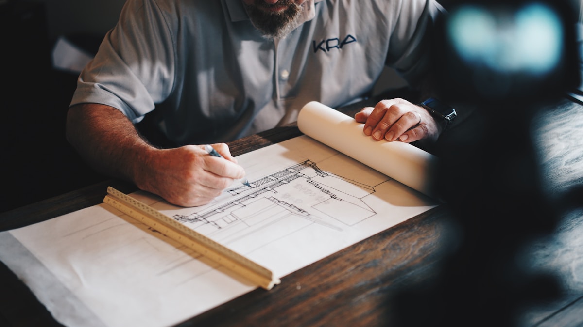 Construction professional reviewing architectural plans