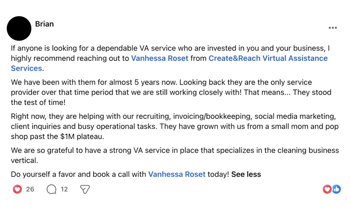 Brian on nearly five years of support for a cleaning business