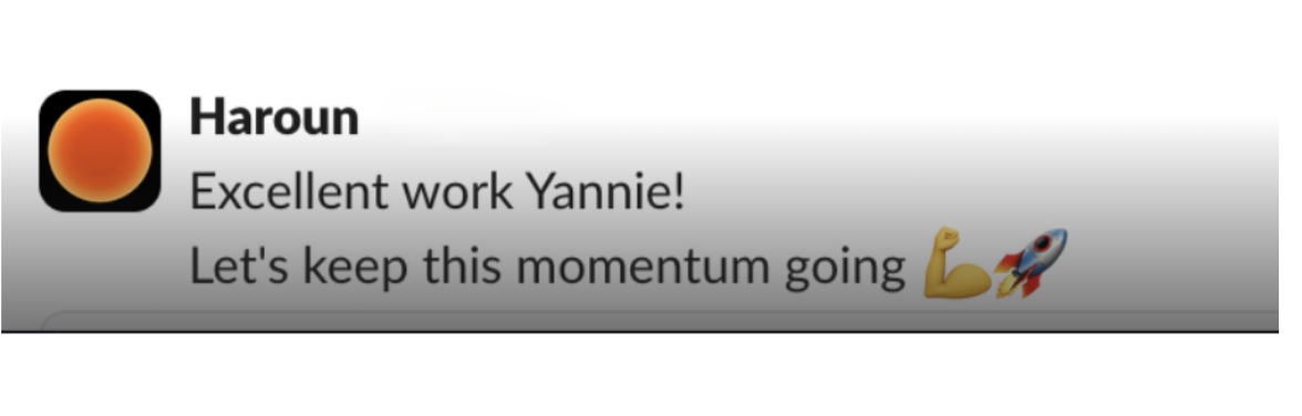 Haroun praising Yannie’s work