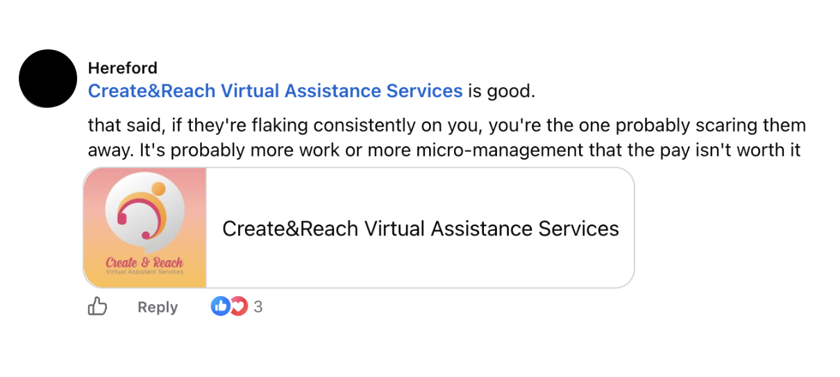 Hereford recommending Create and Reach virtual assistant services