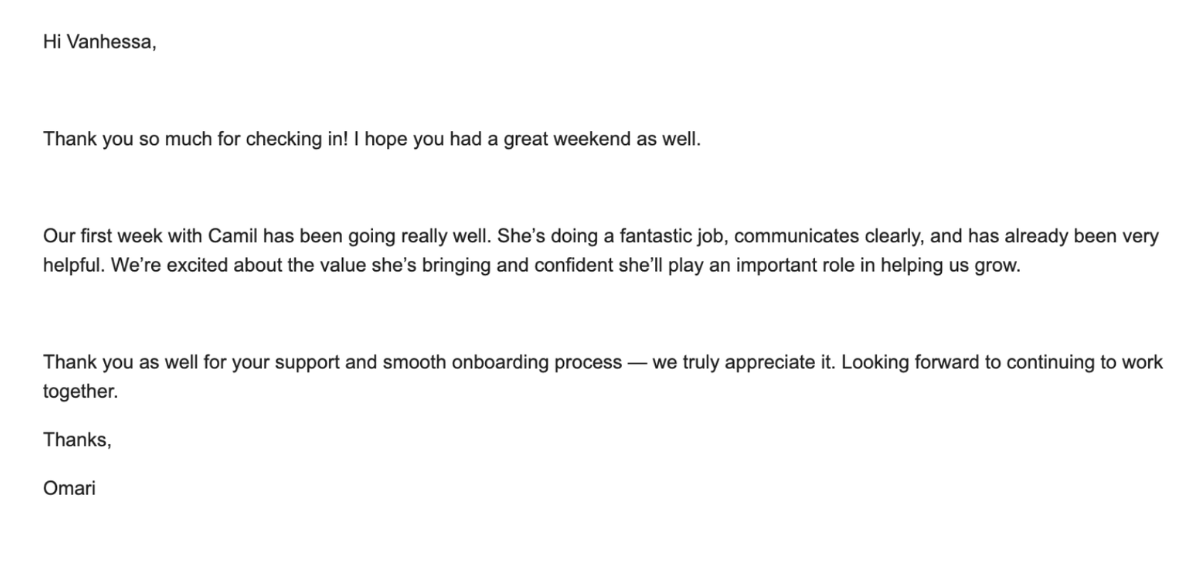 Omari on clear communication and a helpful first week with Cass
