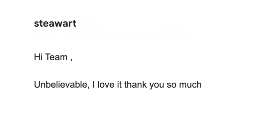 A thank-you message to the team