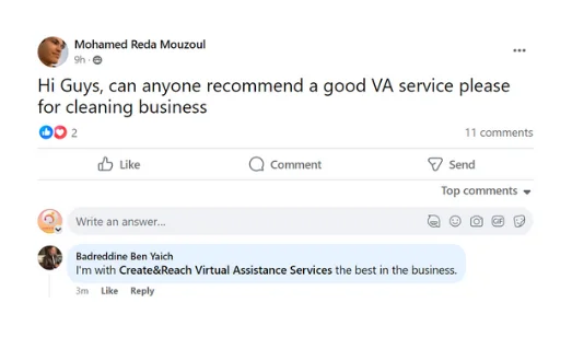 Cleaning business community recommendation for Create and Reach