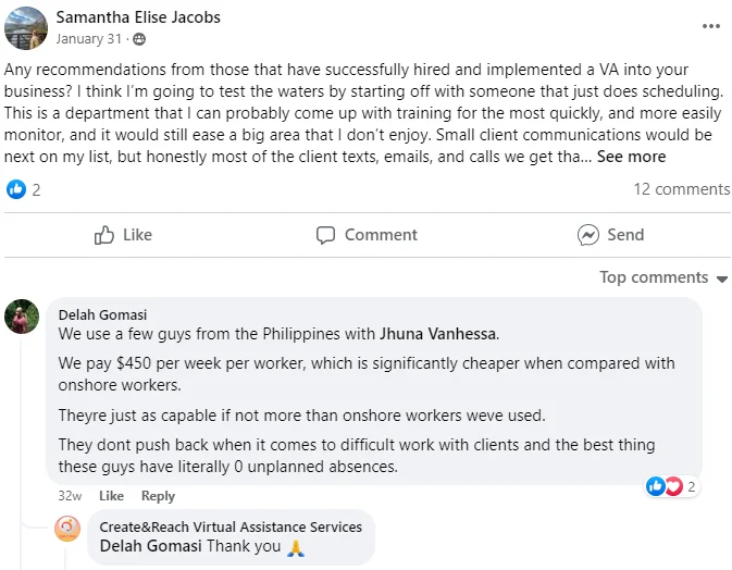 Business owner describing experience with a Create and Reach virtual assistant