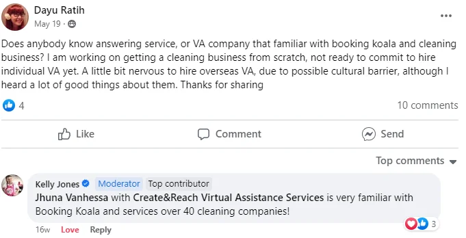 Booking Koala and cleaning business recommendation for Create and Reach