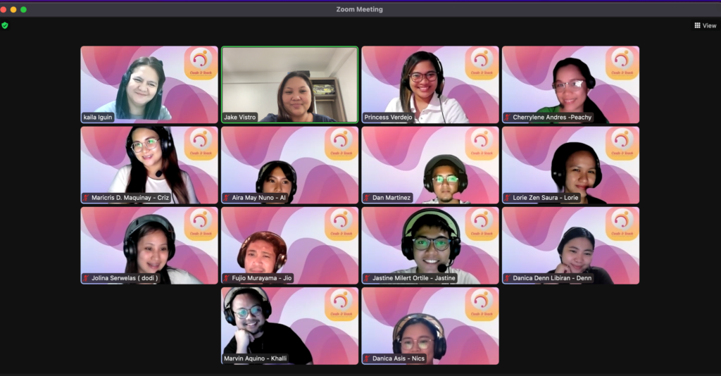 A screen shot of a group of women in a video conference.