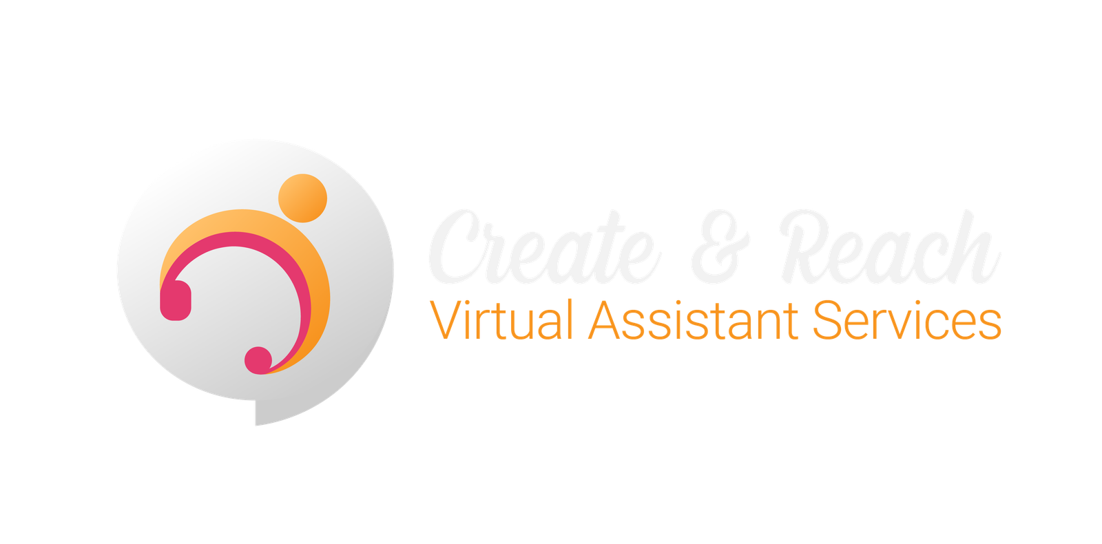 Logo for Create & Reach Virtual Assistant Services with abstract icon and white text on a dark background.