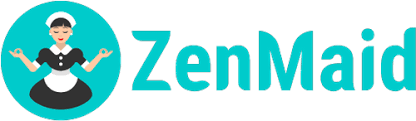 The ZenMaid logo features a meditating maid illustration alongside the turquoise "ZenMaid" text, reflecting tranquility and efficiency as the go-to virtual assistant for cleaning companies.